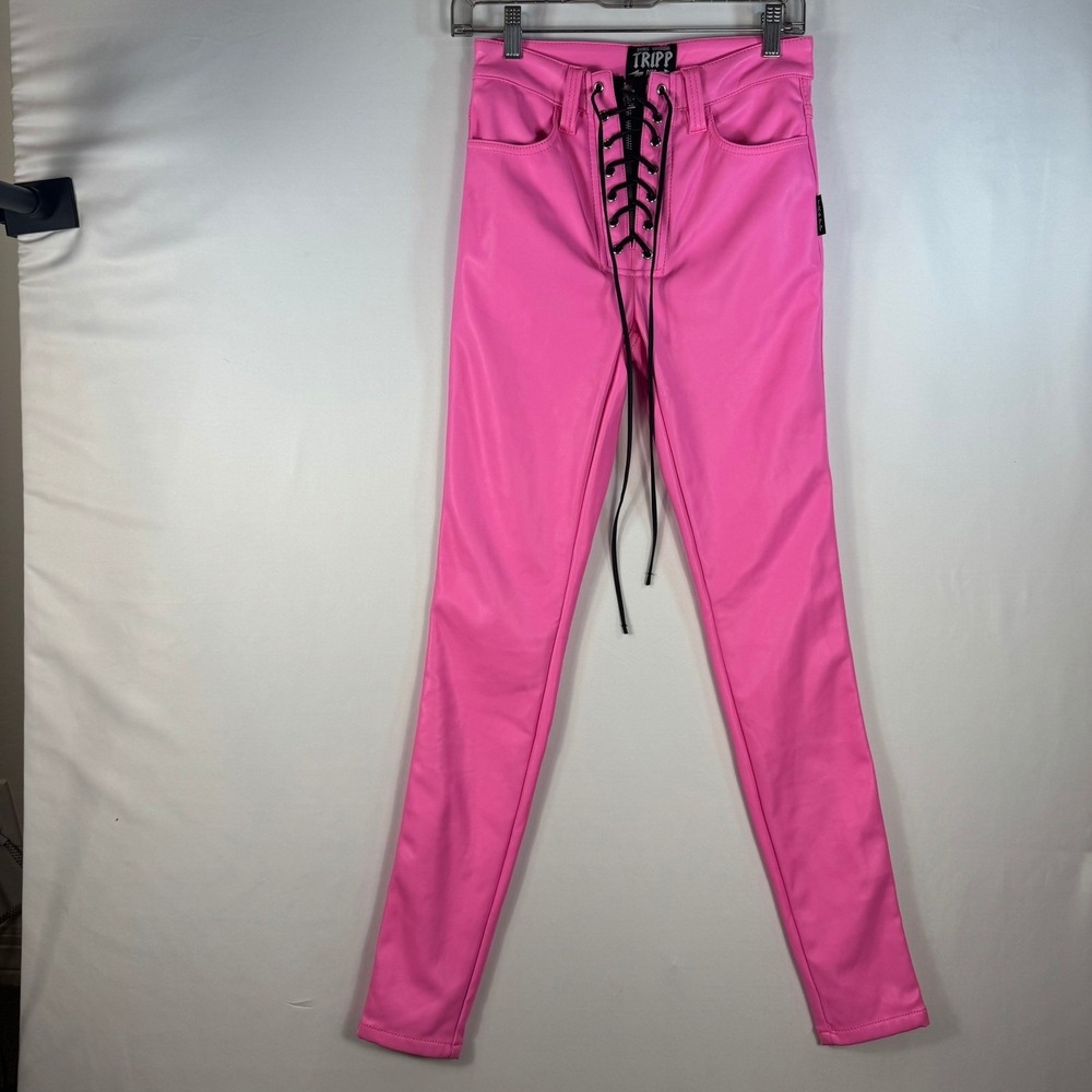 Tripp NYC Daang Goodman Pink Faux Leather Lace Up Skinny Pants Size 25/1
